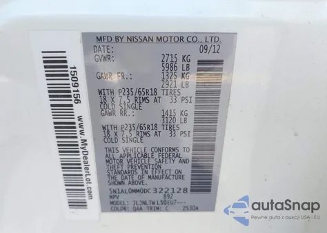 2013 Infiniti Jx35 z USA, uszkodzony, nr VIN 5N1AL0MM0DC322128